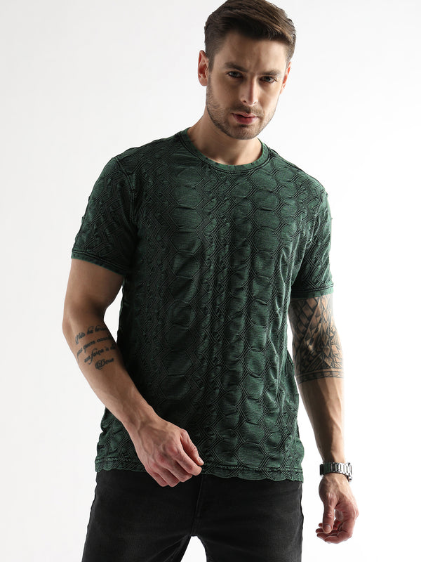 Rainforest Green Textured Hexa Crewneck