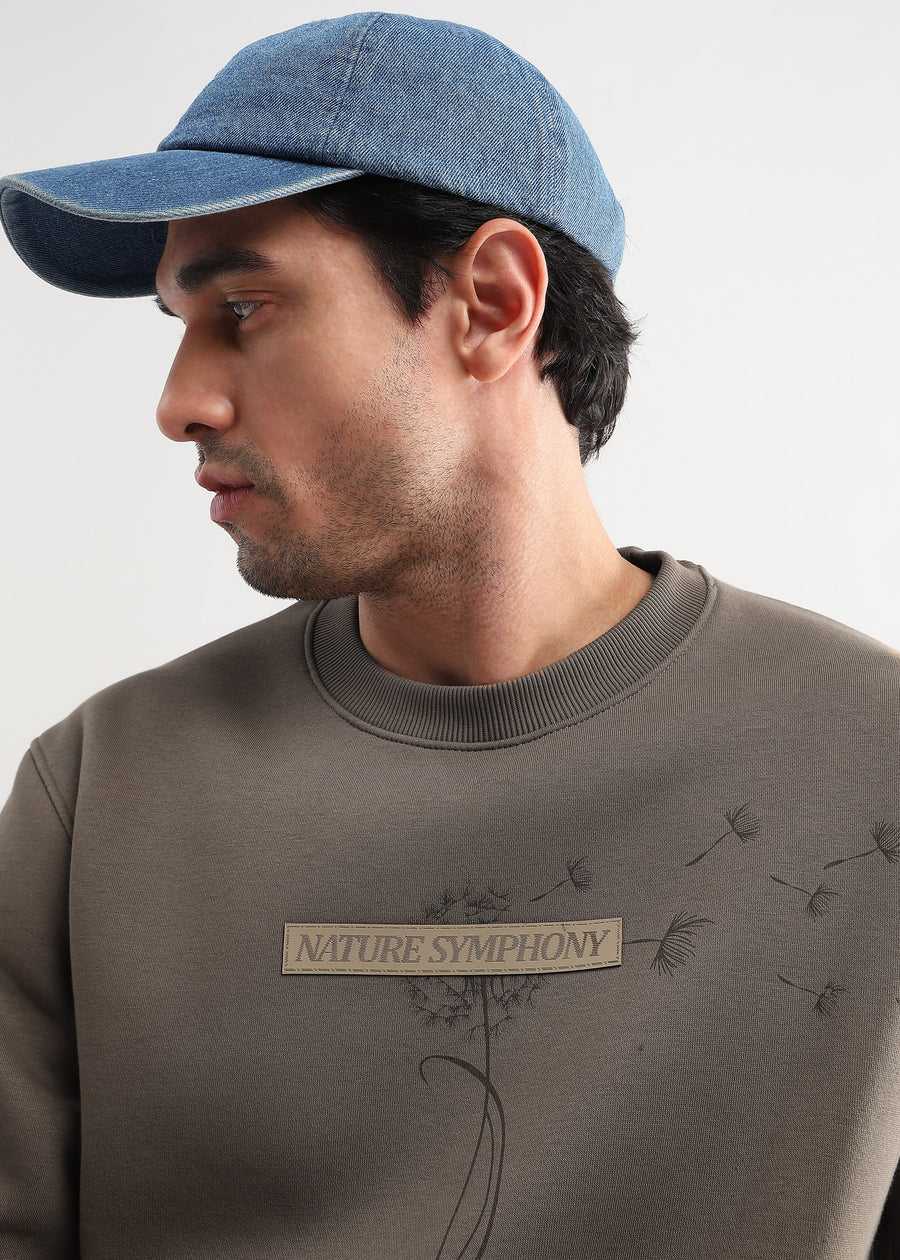 Nature Symphony Biscuit Brown Embroided Sweatshirt