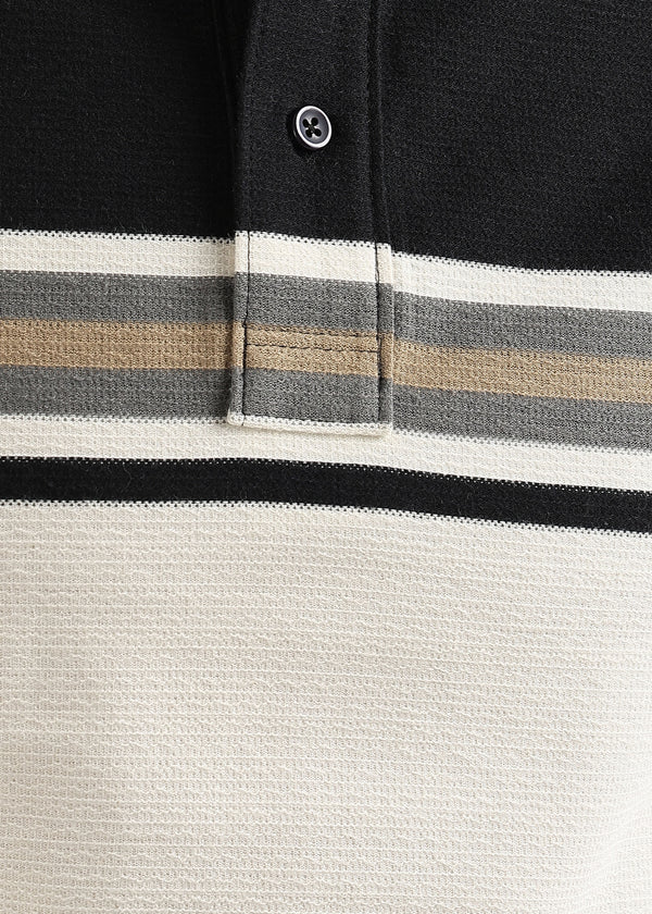 Pebble Black Harlow Stripe Knit Polo T-Shirt
