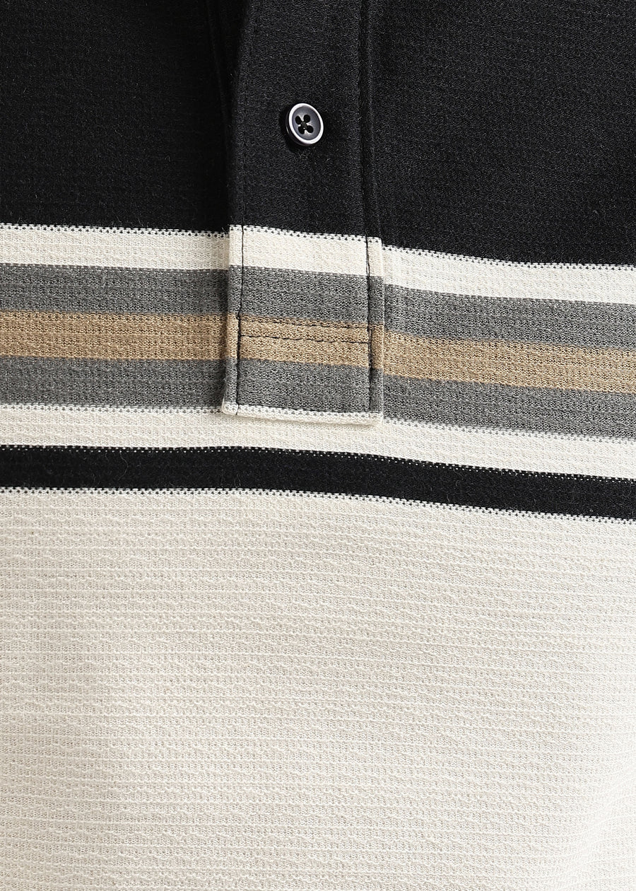 Pebble Black Harlow Stripe Knit Polo T-Shirt