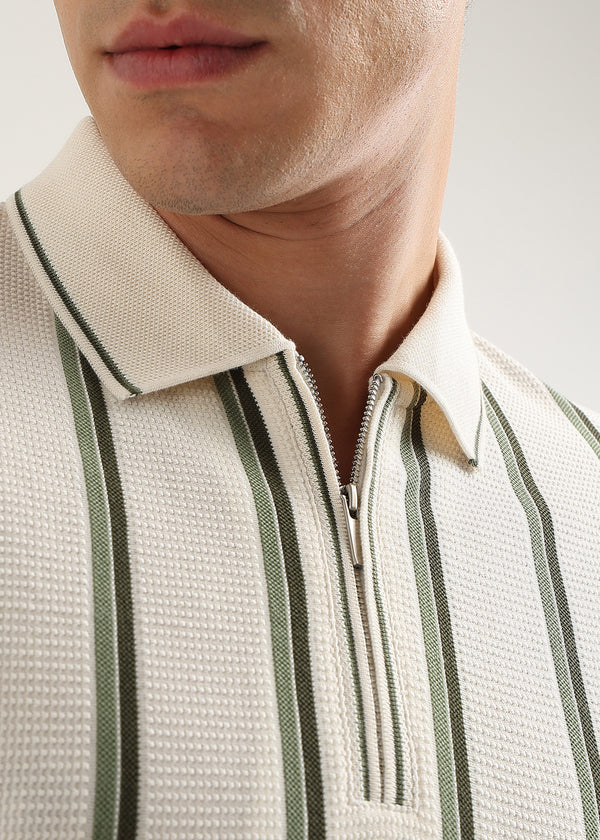 Olive Green Cortéz Knit Half Zip Polo T-Shirt