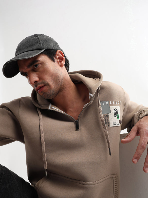 Embrace Biscuit Brown Zip-Top Cotton Hoodie