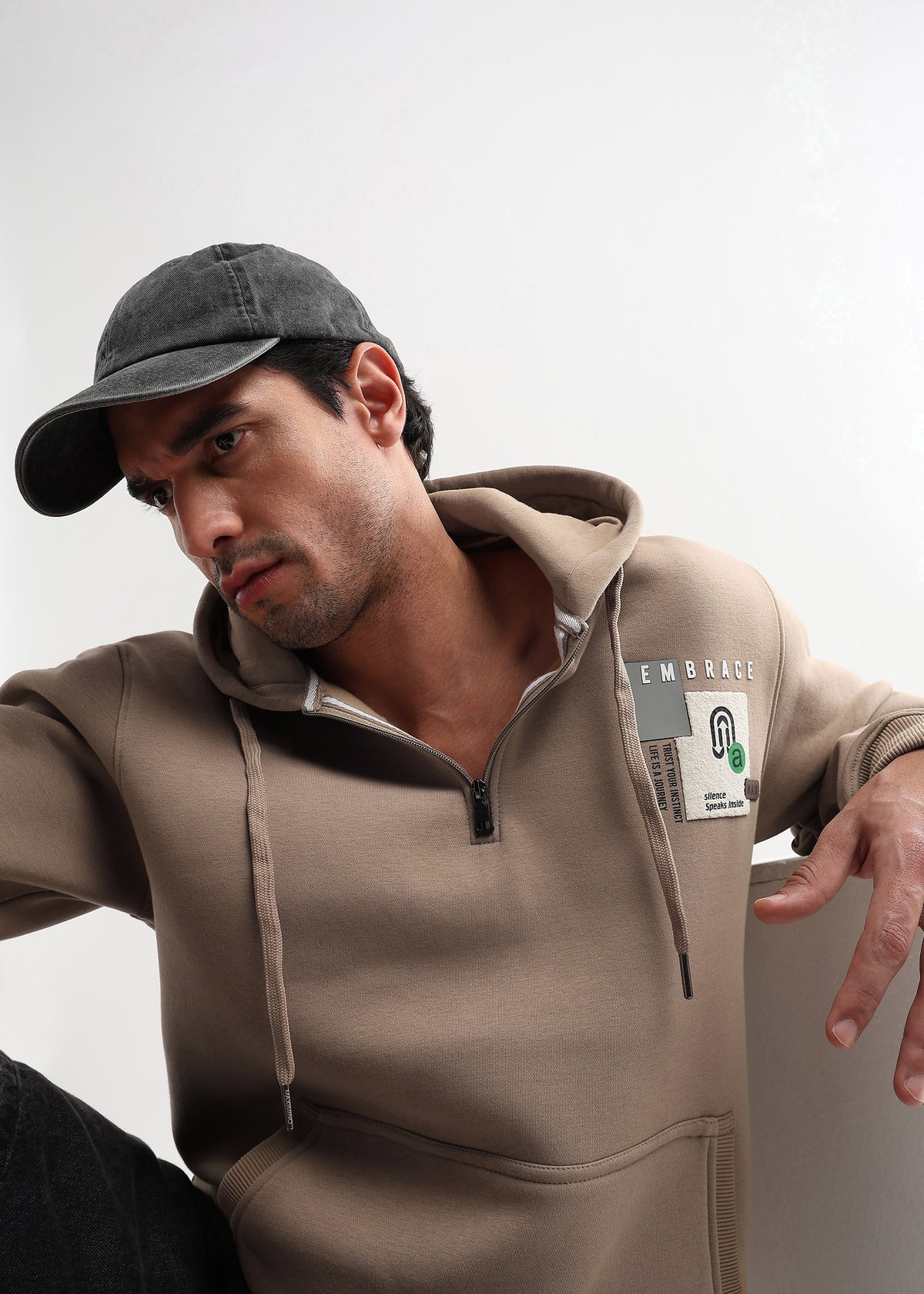 Embrace Biscuit Brown Zip-Top Cotton Hoodie