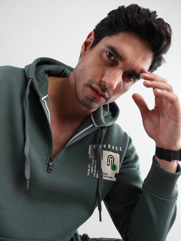 Embrace Treking Green Zip-Top Cotton Hoodie