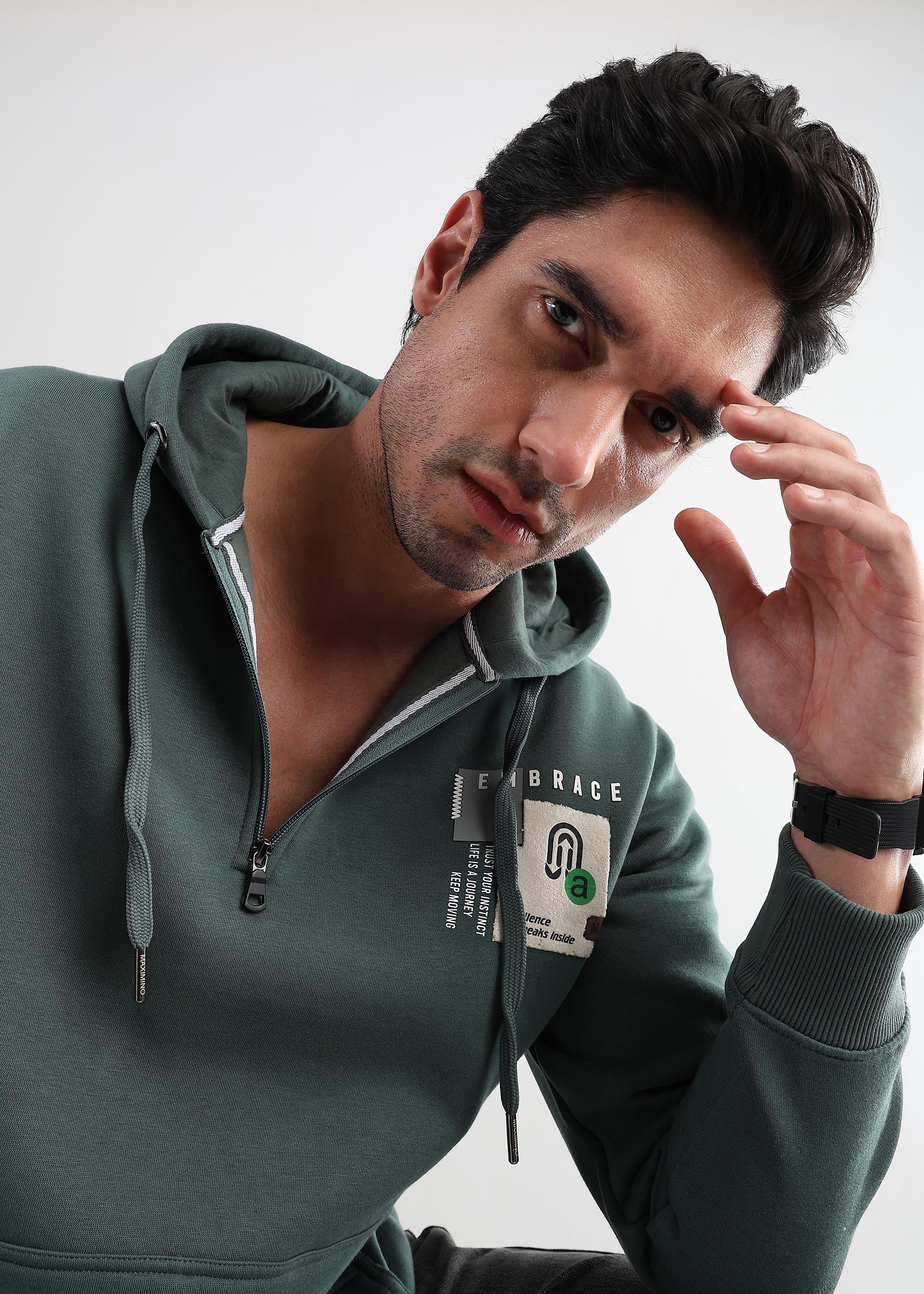 Embrace Treking Green Zip-Top Cotton Hoodie