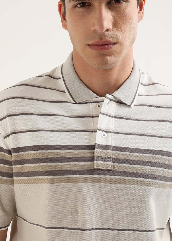 Latte Heritage Striped Polo T-Shirt