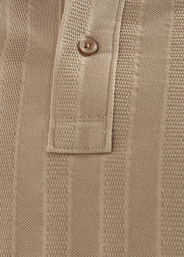 Fawn Brown Self Structured Knit Polo T-Shirt