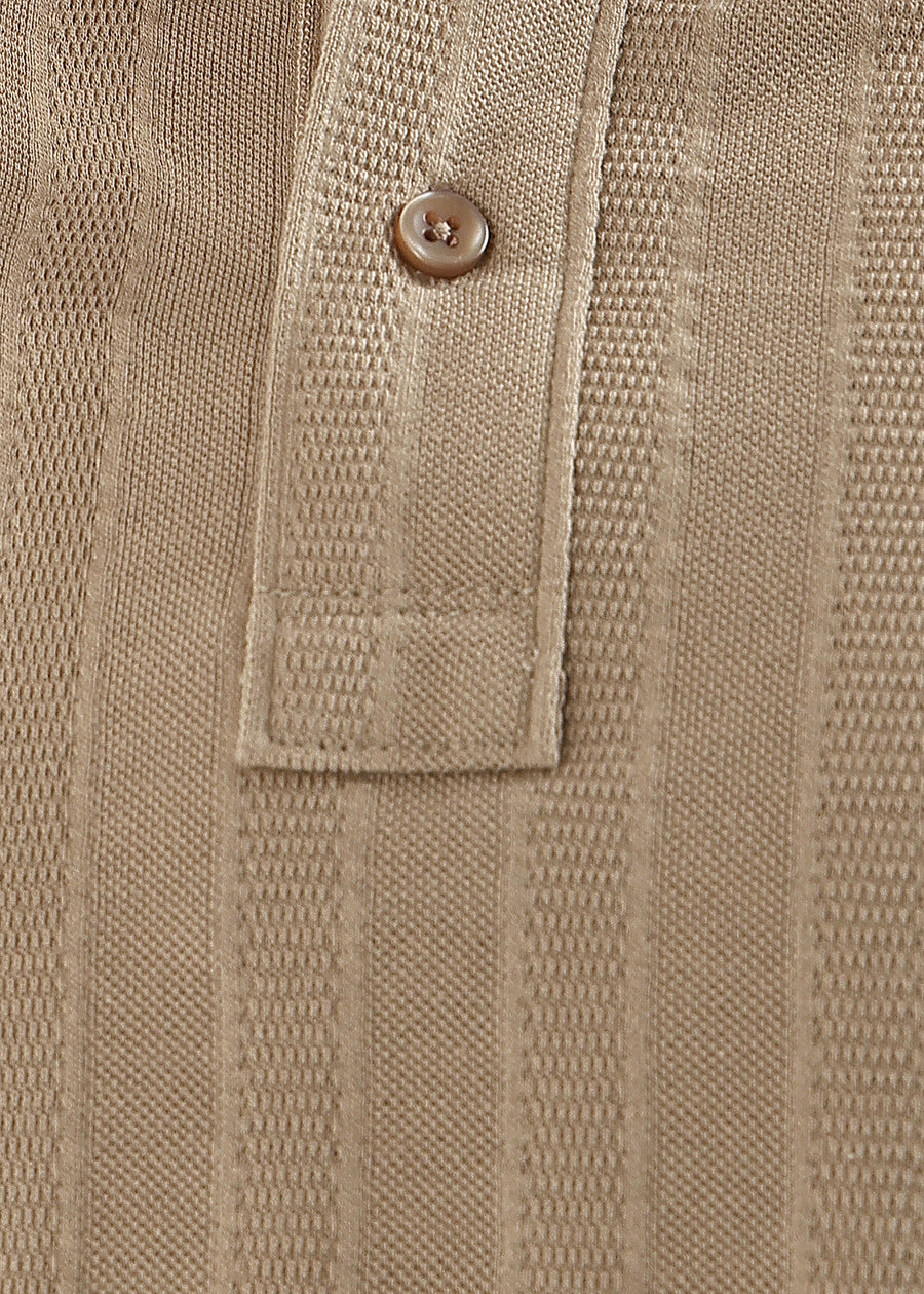 Fawn Brown Self Structured Knit Polo T-Shirt