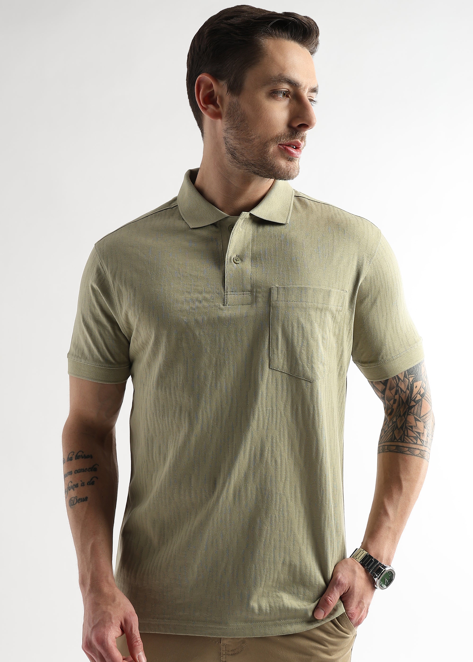 Winter Pear Jacquard Knit Mercerized Polo
