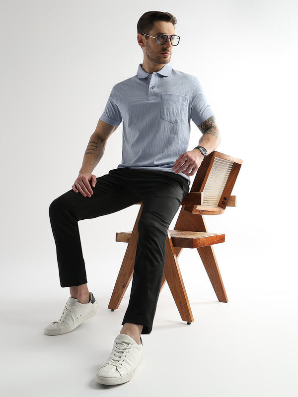 Corydalis Blue Jacquard Knit Mercerized Polo