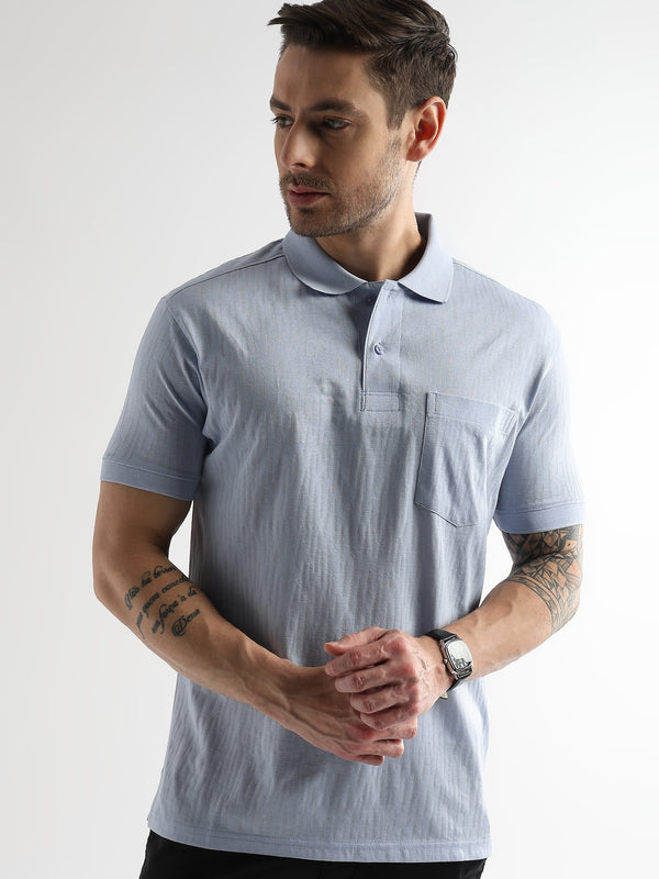 Corydalis Blue Jacquard Knit Mercerized Polo