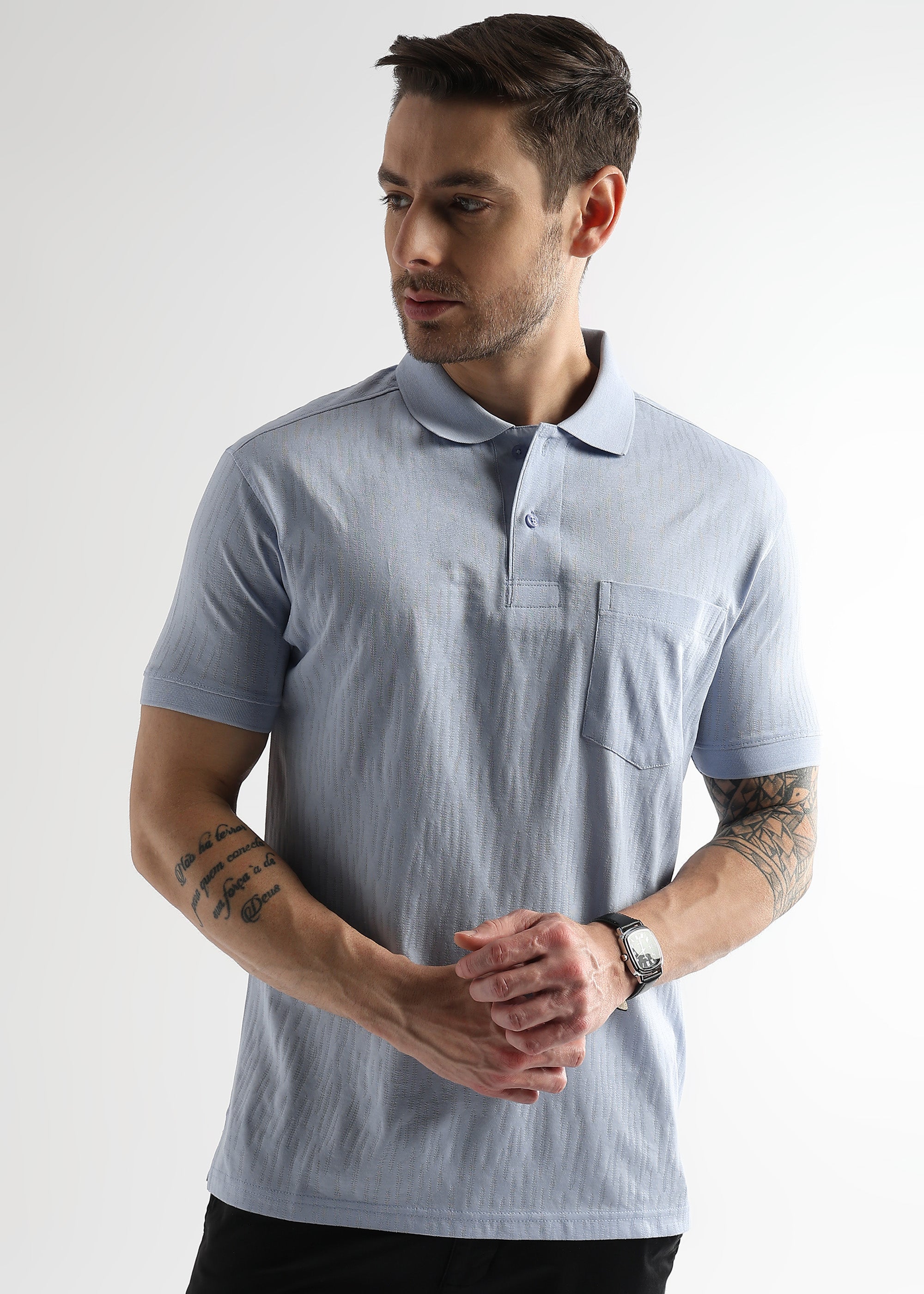 Corydalis Blue Jacquard Knit Mercerized Polo