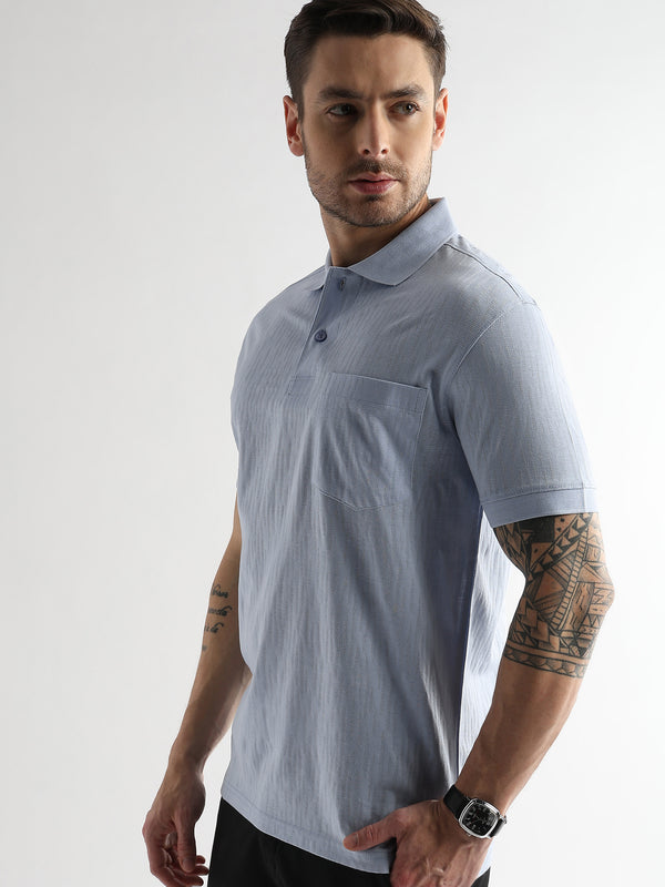 Corydalis Blue Jacquard Knit Mercerized Polo