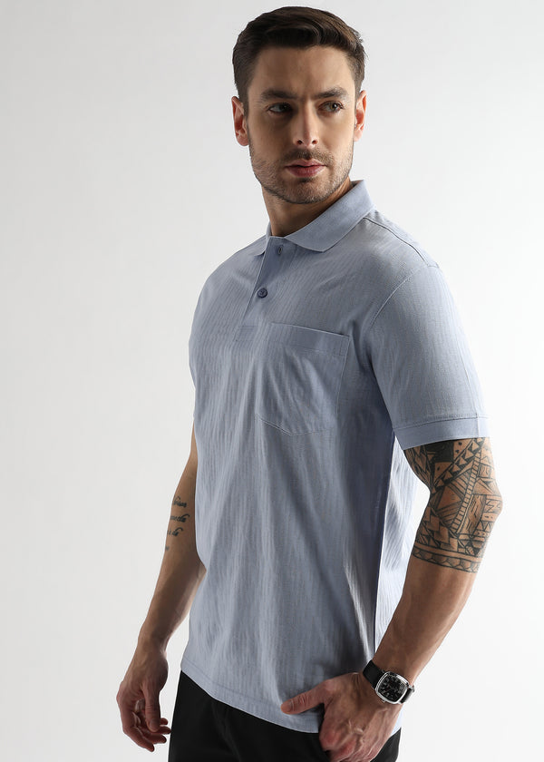 Corydalis Blue Jacquard Knit Mercerized Polo