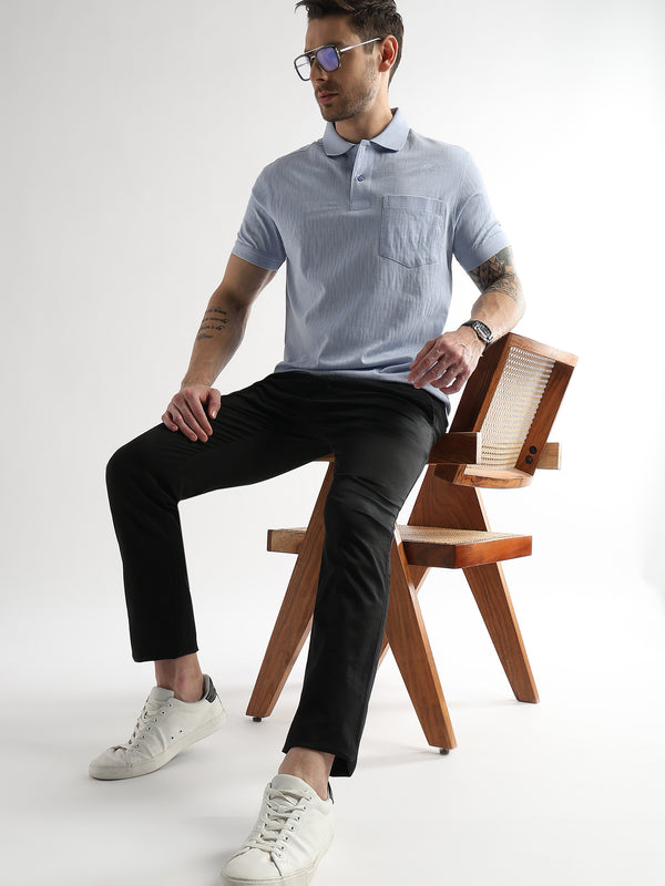 Corydalis Blue Jacquard Knit Mercerized Polo