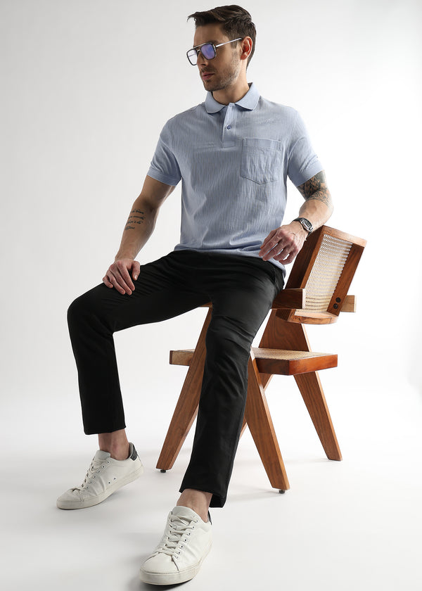 Corydalis Blue Jacquard Knit Mercerized Polo