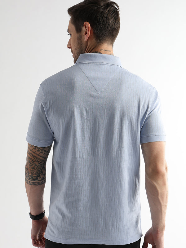 Corydalis Blue Jacquard Knit Mercerized Polo