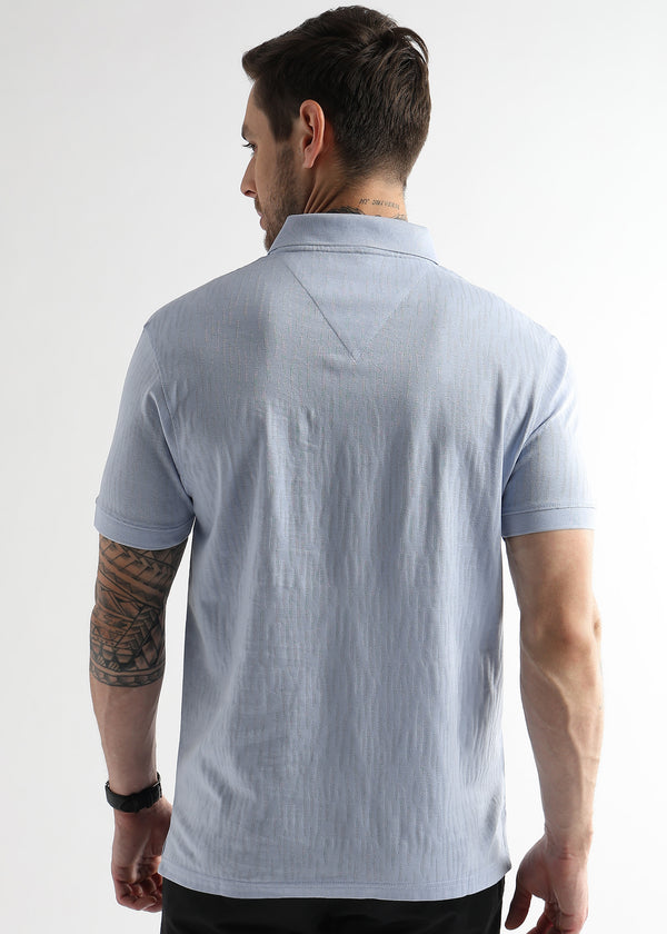 Corydalis Blue Jacquard Knit Mercerized Polo