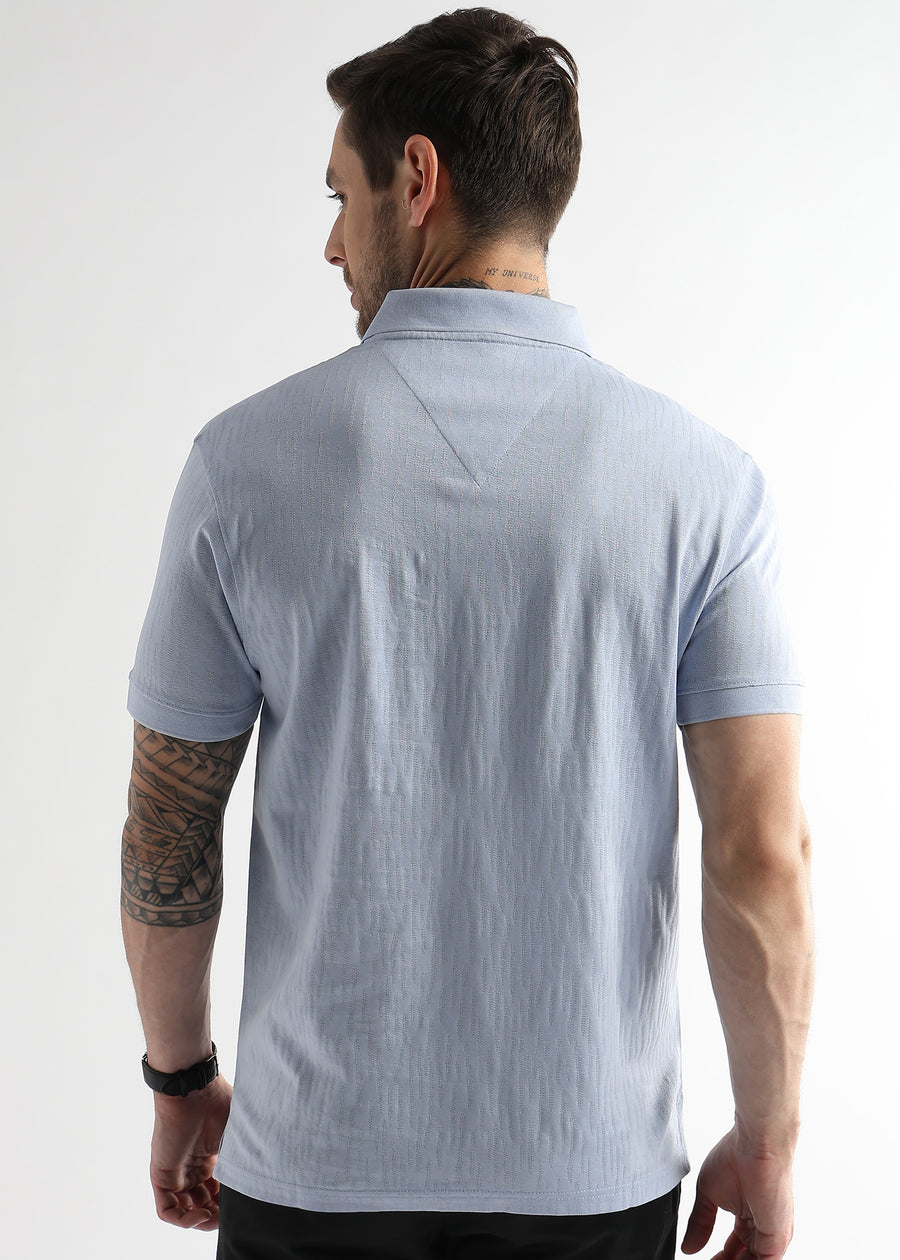 Corydalis Blue Jacquard Knit Mercerized Polo