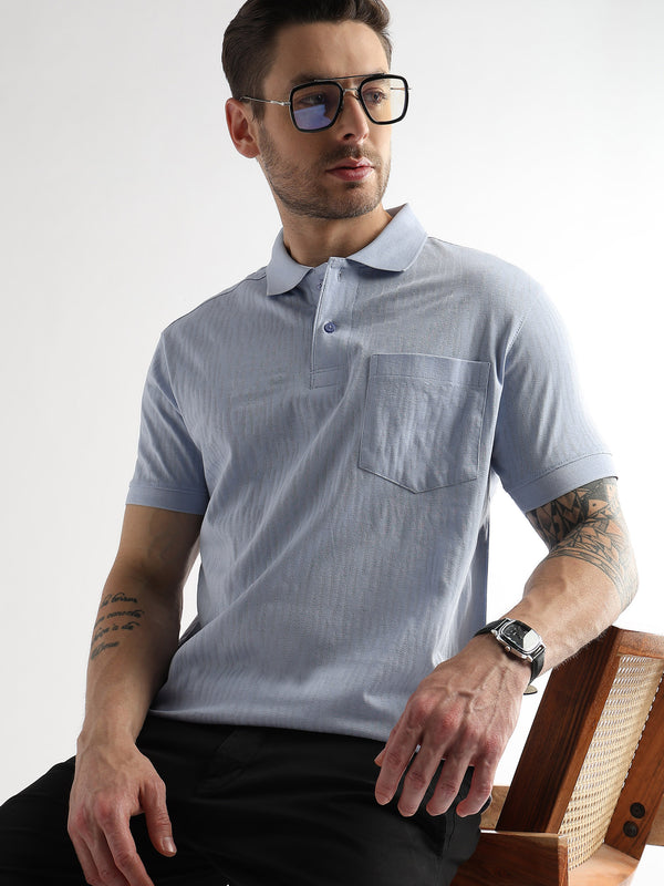 Corydalis Blue Jacquard Knit Mercerized Polo