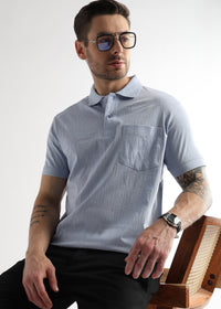 Corydalis Blue Jacquard Knit Mercerized Polo