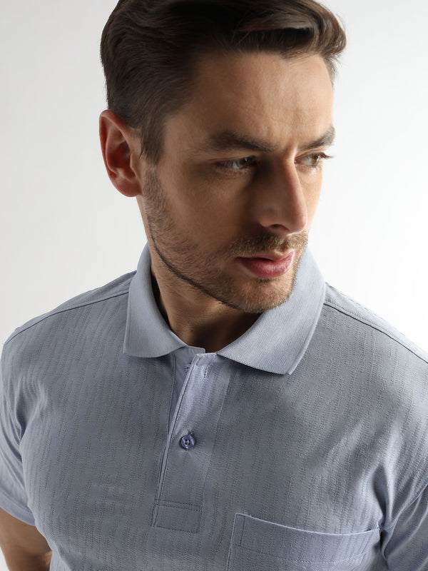 Corydalis Blue Jacquard Knit Mercerized Polo