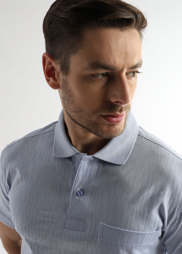 Corydalis Blue Jacquard Knit Mercerized Polo