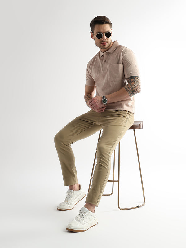 Silver Peony Jacquard Knit Mercerized Polo