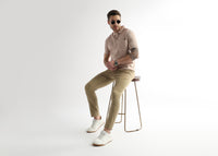 Silver Peony Jacquard Knit Mercerized Polo