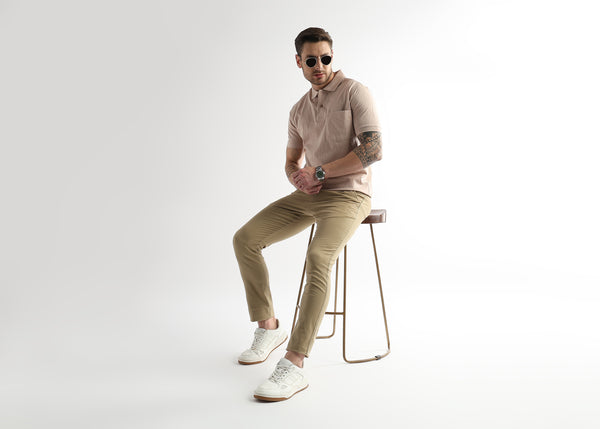 Silver Peony Jacquard Knit Mercerized Polo