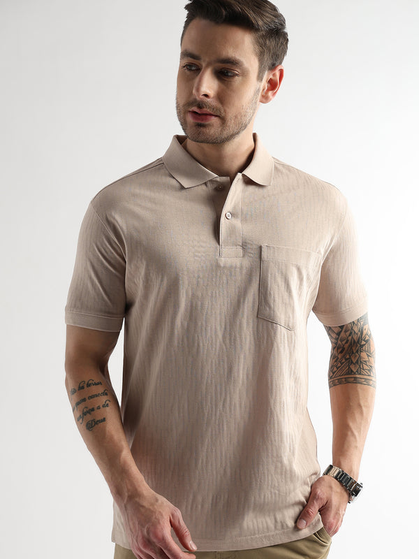 Silver Peony Jacquard Knit Mercerized Polo