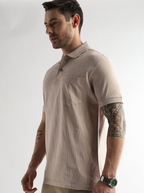 Silver Peony Jacquard Knit Mercerized Polo