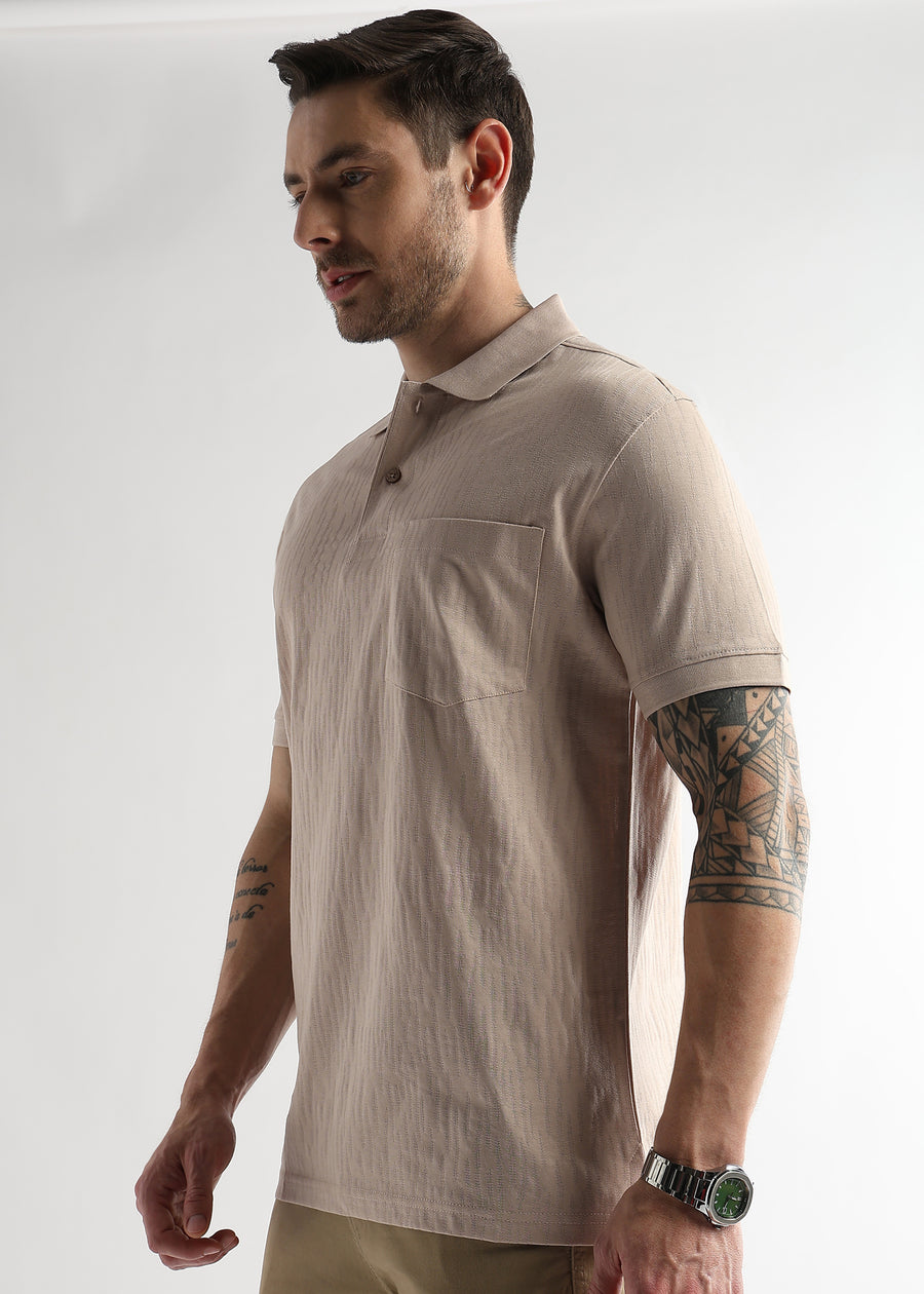 Silver Peony Jacquard Knit Mercerized Polo