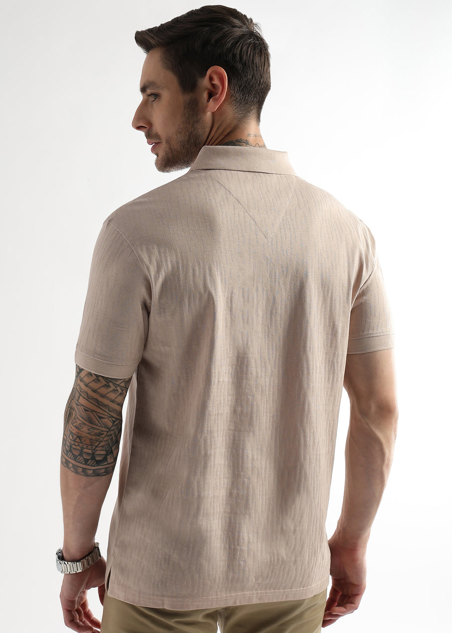 Silver Peony Jacquard Knit Mercerized Polo