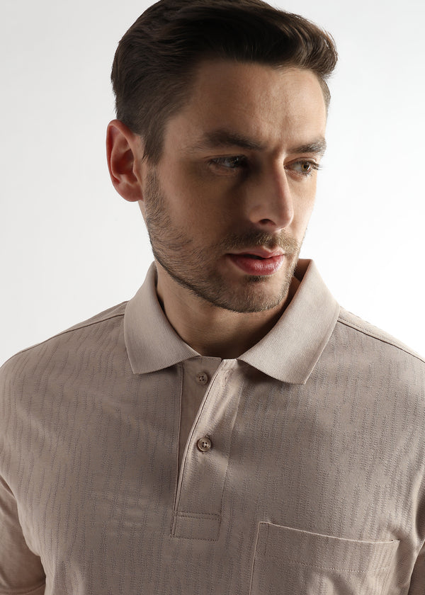 Silver Peony Jacquard Knit Mercerized Polo