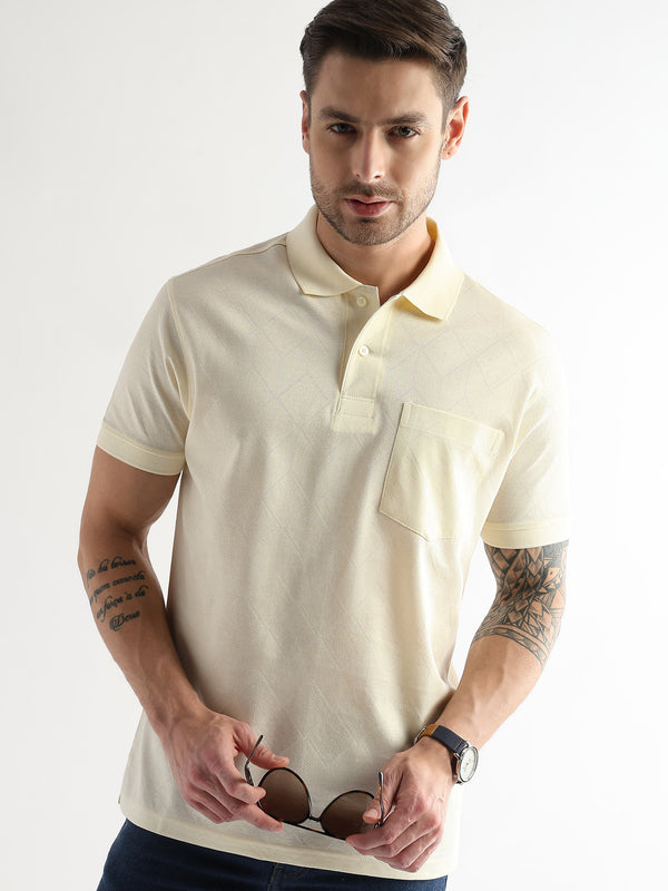 Afterglow White Cube Knit Jacquard Mercerized Polo