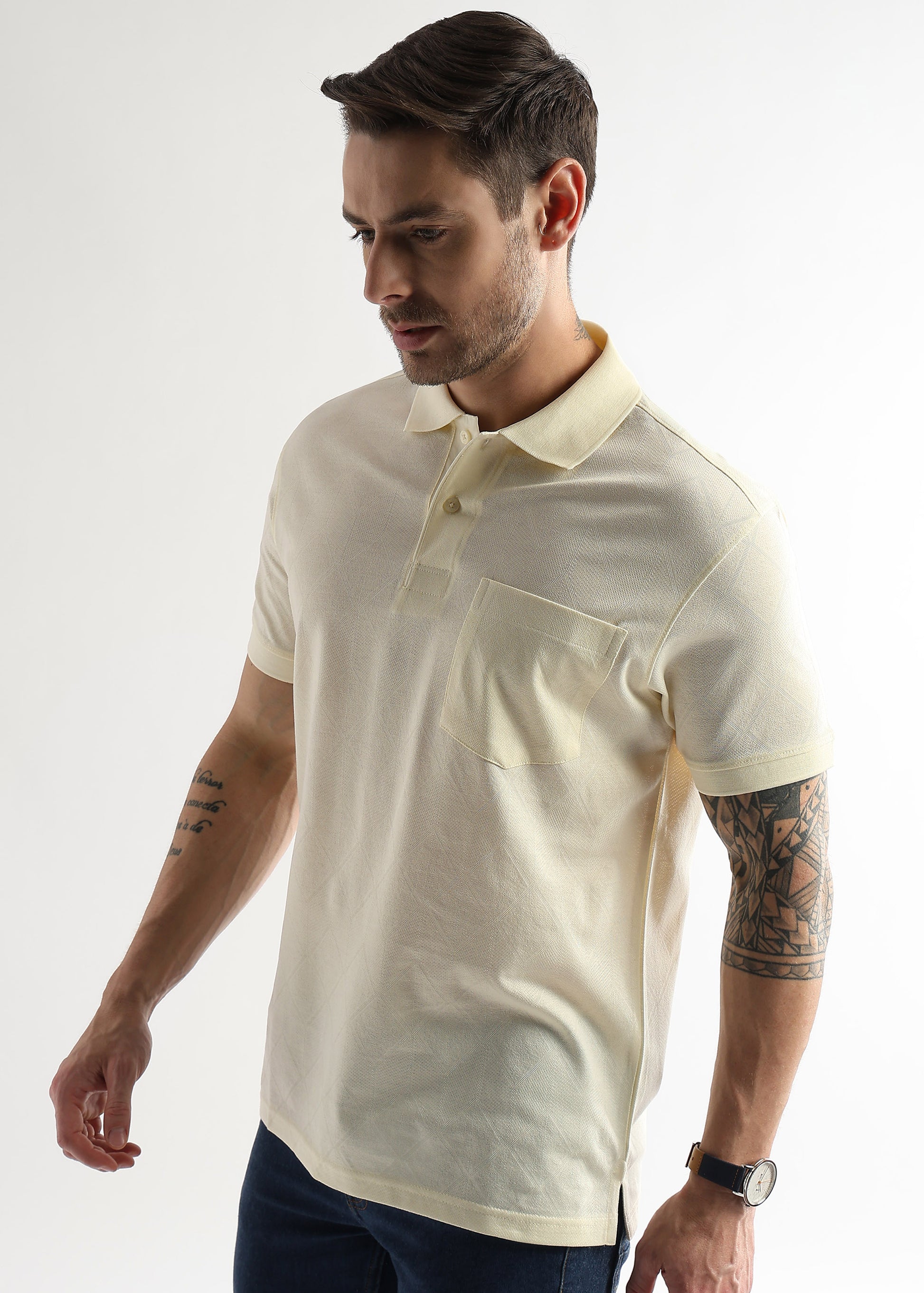 Afterglow White Cube Knit Jacquard Mercerized Polo