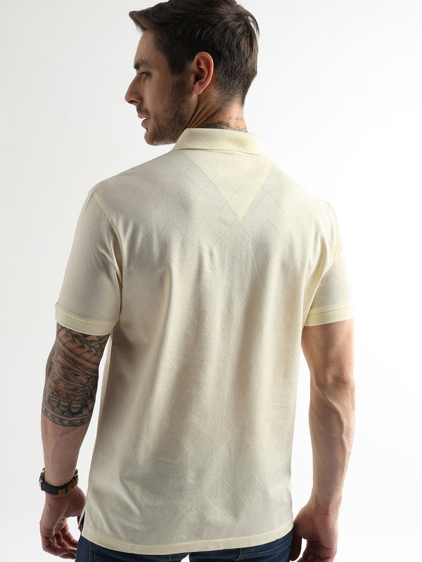 Afterglow White Cube Knit Jacquard Mercerized Polo