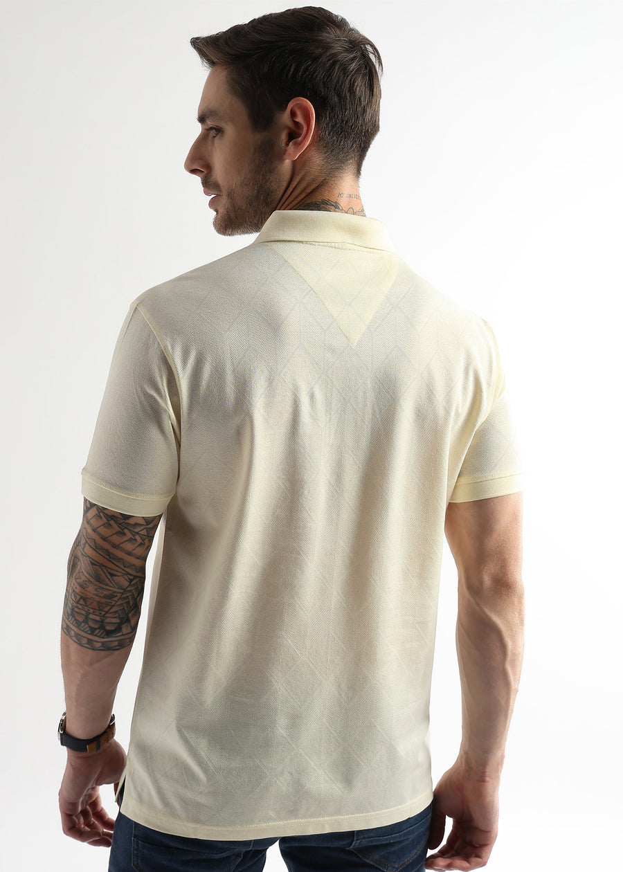 Afterglow White Cube Knit Jacquard Mercerized Polo