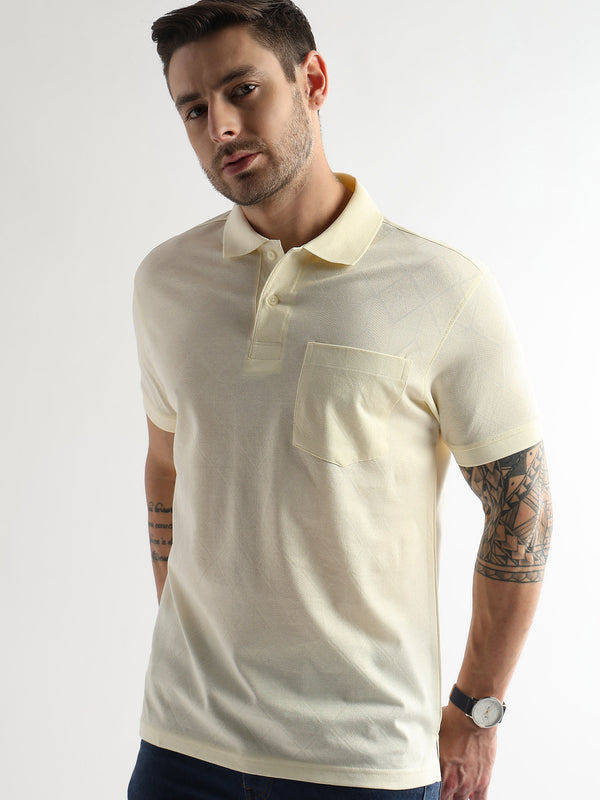 Afterglow White Cube Knit Jacquard Mercerized Polo