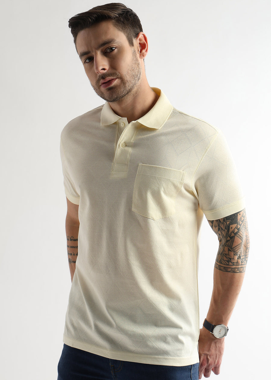 Afterglow White Cube Knit Jacquard Mercerized Polo