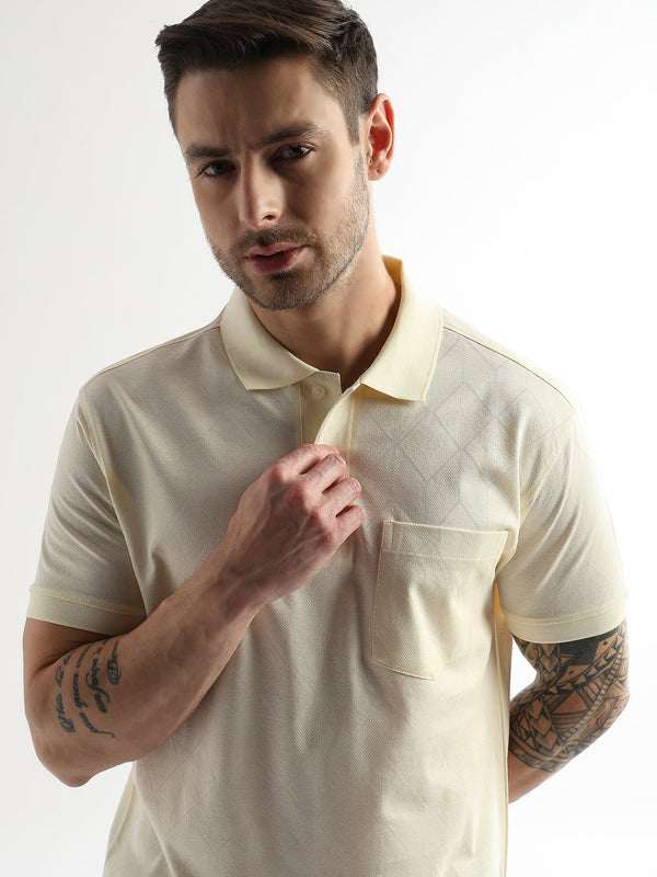 Afterglow White Cube Knit Jacquard Mercerized Polo