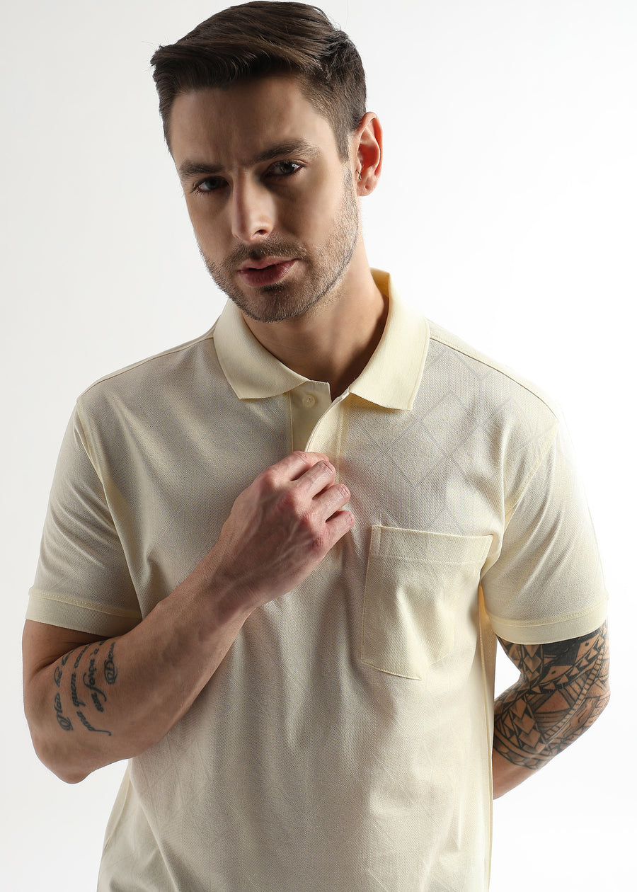 Afterglow White Cube Knit Jacquard Mercerized Polo
