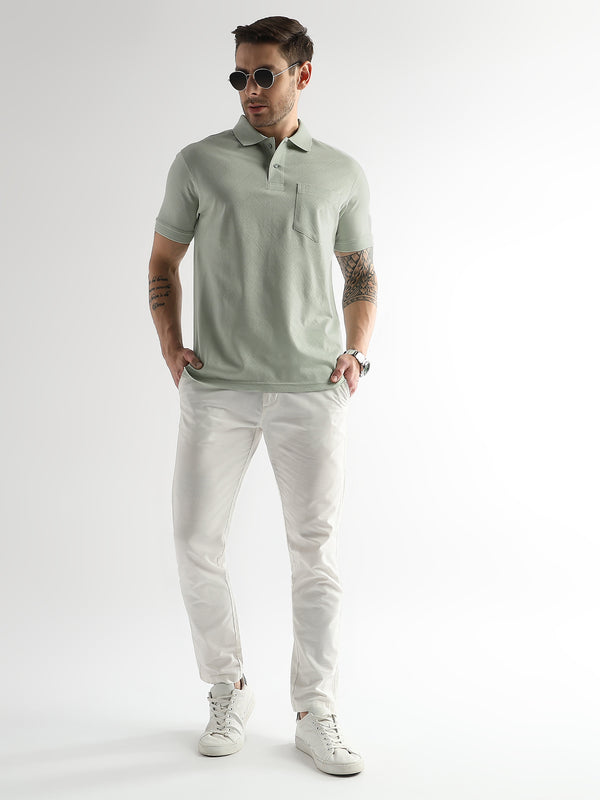Fairest Jade Cube Knit Jacquard Mercerized Polo
