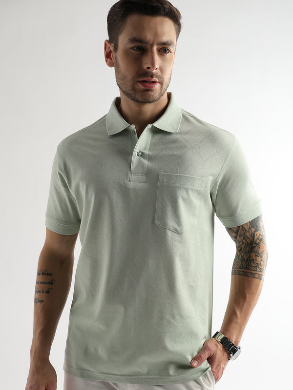 Fairest Jade Cube Knit Jacquard Mercerized Polo
