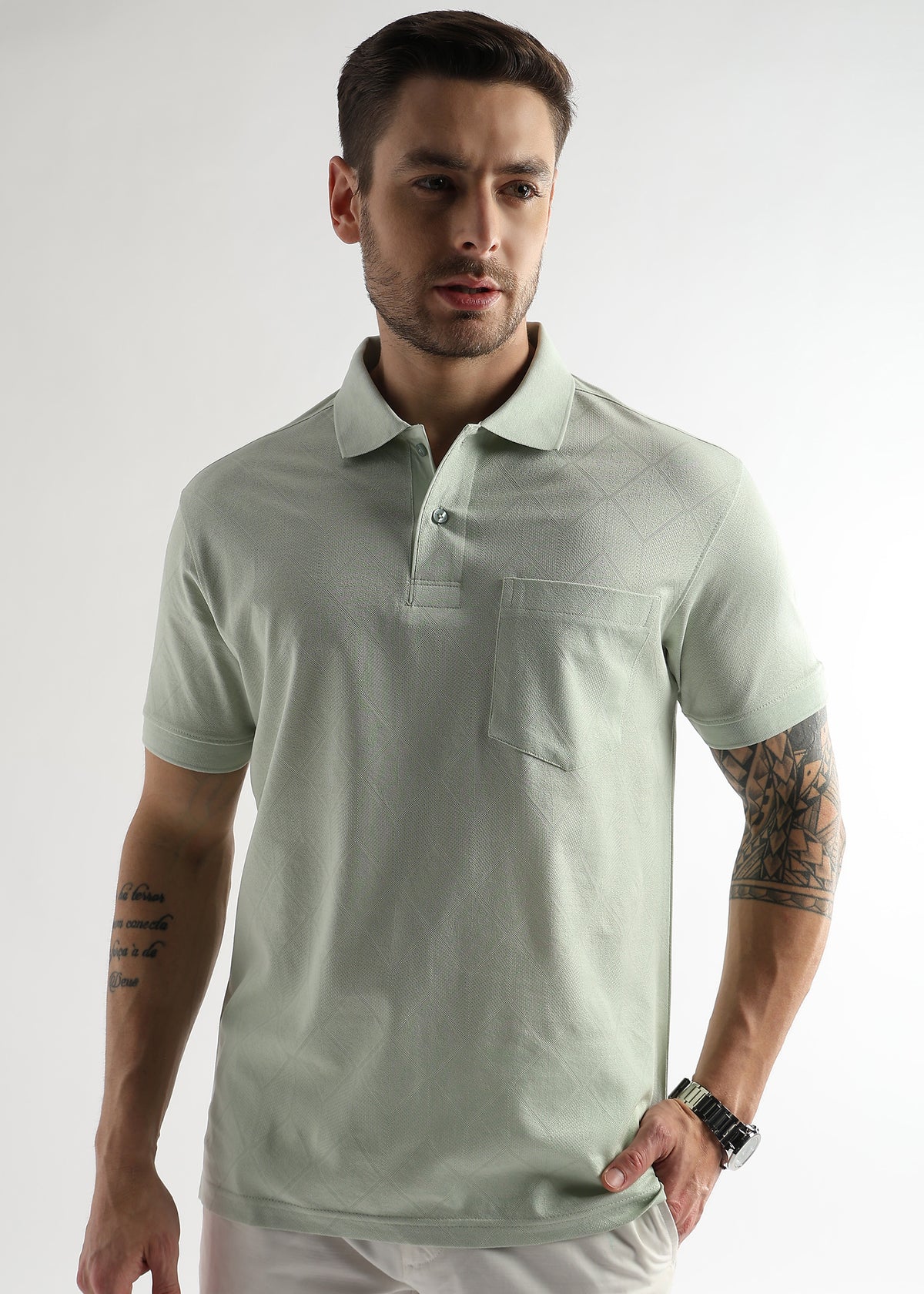 Fairest Jade Cube Knit Jacquard Mercerized Polo
