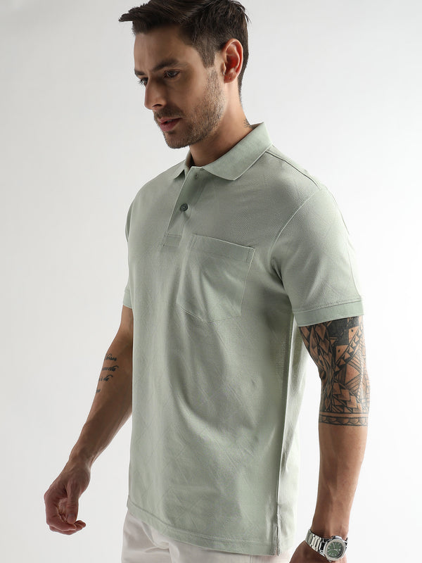 Fairest Jade Cube Knit Jacquard Mercerized Polo