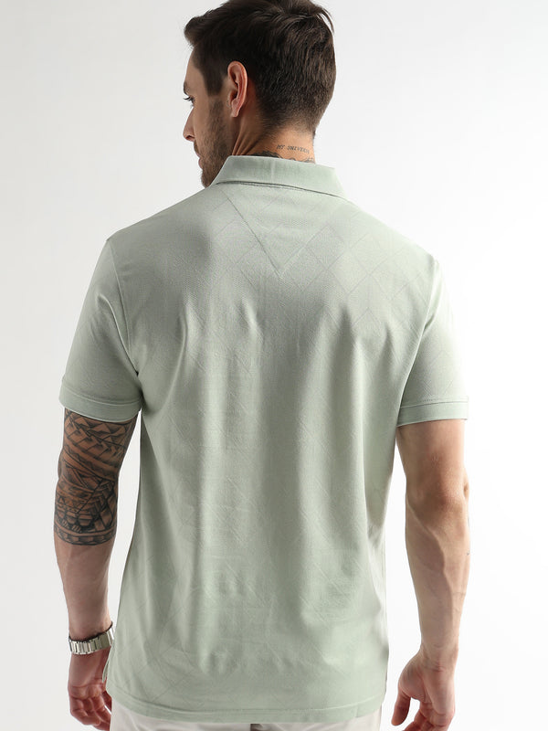 Fairest Jade Cube Knit Jacquard Mercerized Polo