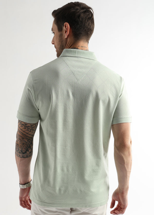 Fairest Jade Cube Knit Jacquard Mercerized Polo