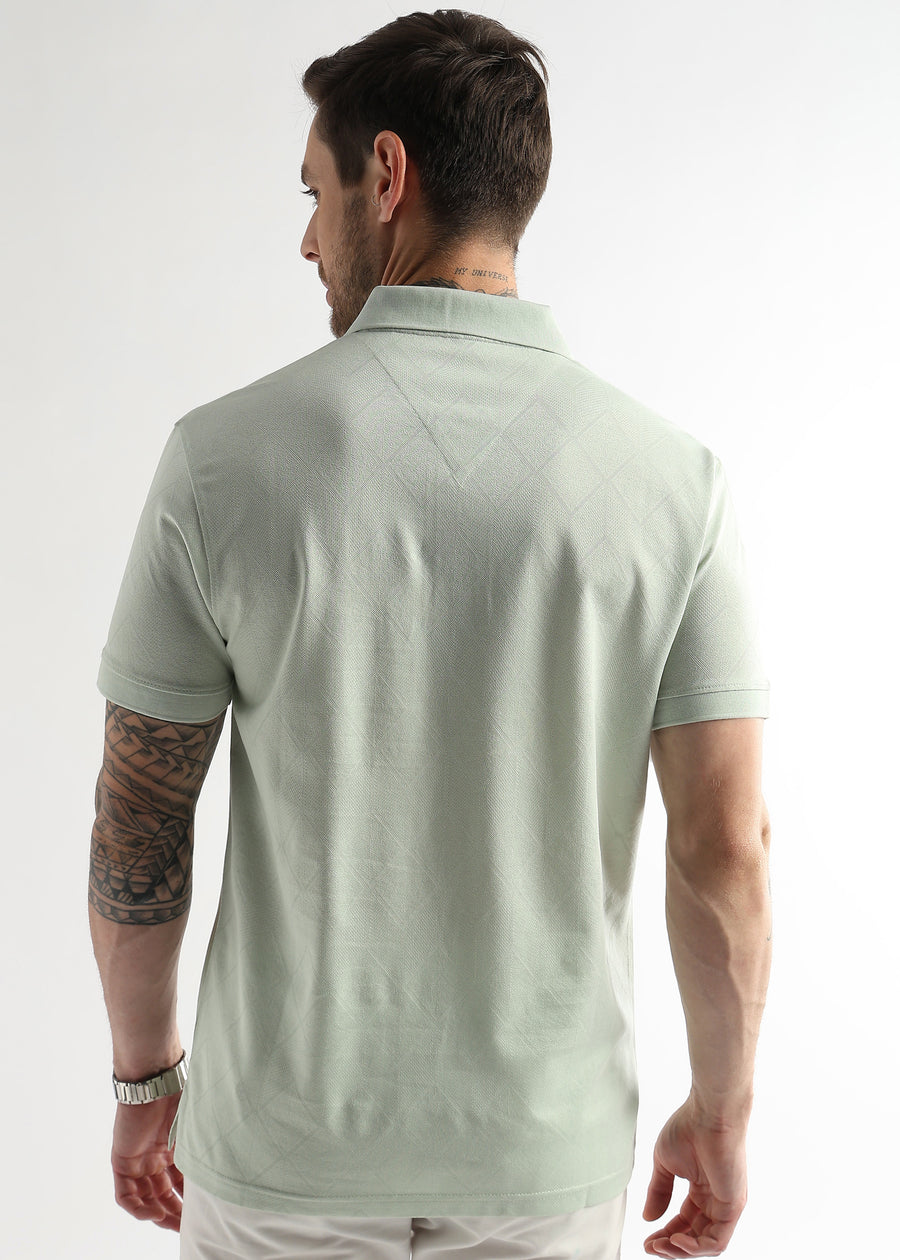 Fairest Jade Cube Knit Jacquard Mercerized Polo